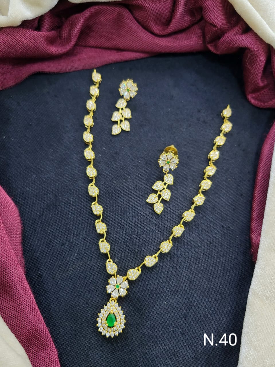 Elegant AD Floral Pendant Necklace Set with Matching Earrings