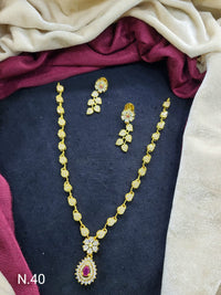 Elegant AD Floral Pendant Necklace Set with Matching Earrings