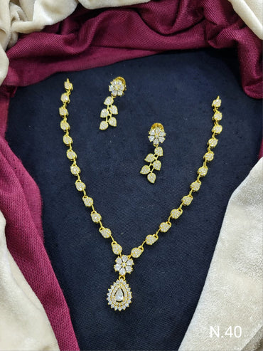 Elegant AD Floral Pendant Necklace Set with Matching Earrings