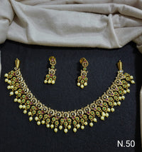 Traditional Gold-Plated Pearl Necklace & Earrings Set - Elegant Festive Jewelry