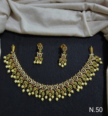 Traditional Gold-Plated Pearl Necklace & Earrings Set - Elegant Festive Jewelry