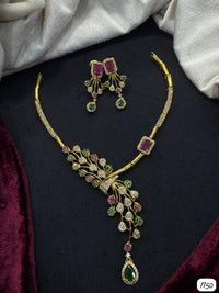 Elegant Pendant Necklace Set – Gold Finish with Sparkling Stones