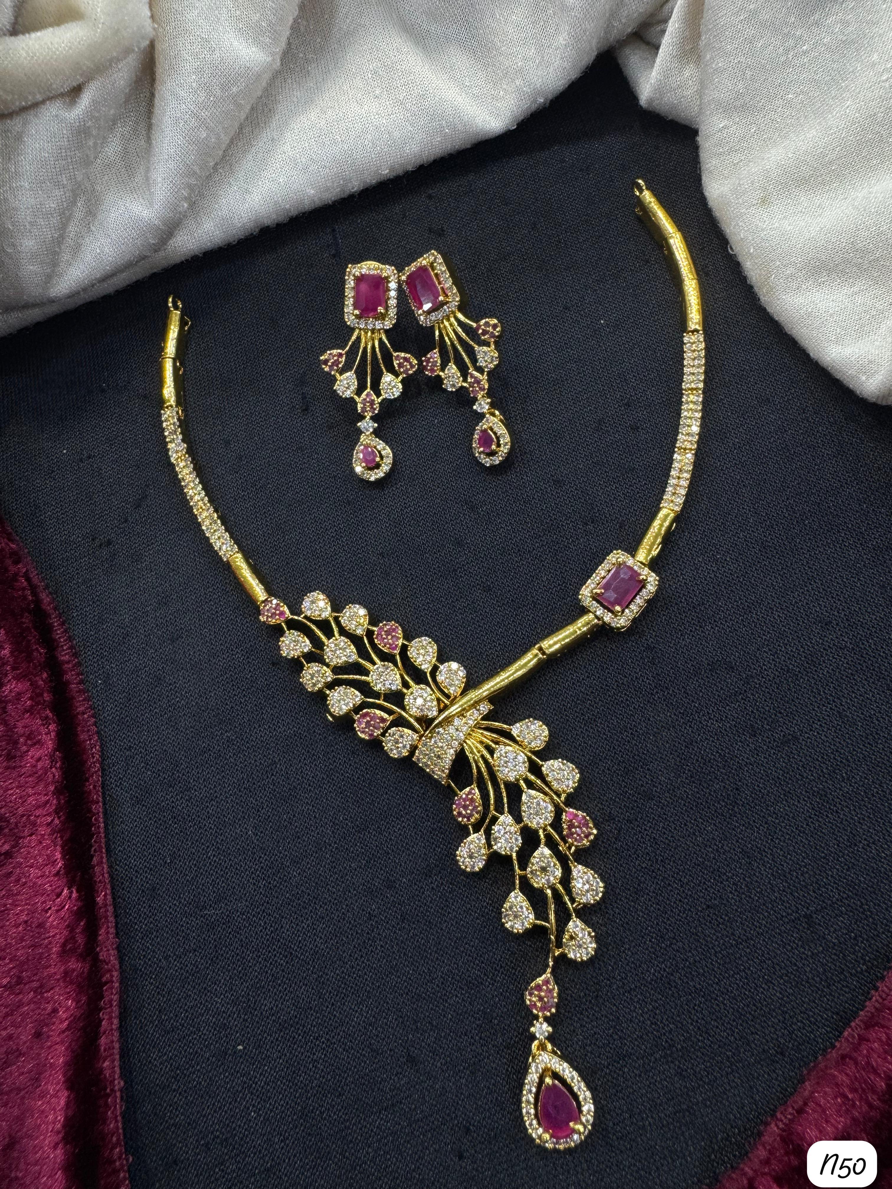 Elegant Pendant Necklace Set – Gold Finish with Sparkling Stones