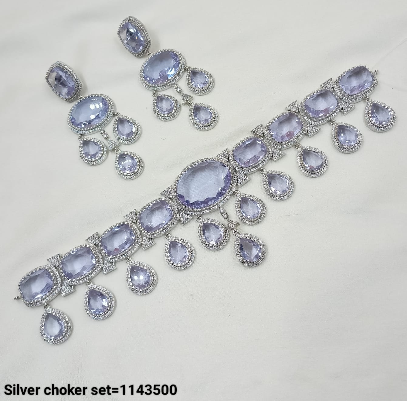 American Diamond Silver Plated Necklace Set