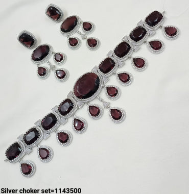 American Diamond Silver Plated Necklace Set