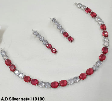 Silver Plated American Diamond Jewellery Set