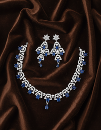 AD Stone Royal Blue Necklace and Dangle Earring Set
