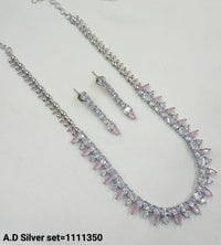 American Diamond Silver Plated Long Necklace set