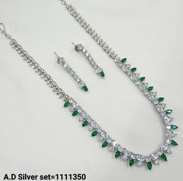 American Diamond Silver Plated Long Necklace set