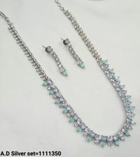 American Diamond Silver Plated Long Necklace set