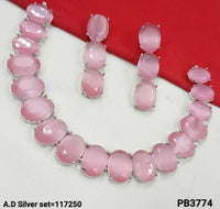 Silver Plated Oval American Diamond Necklace Set
