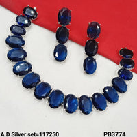 Silver Plated Oval American Diamond Necklace Set