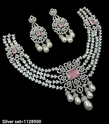 Silver Plated American Diamond Necklace Set