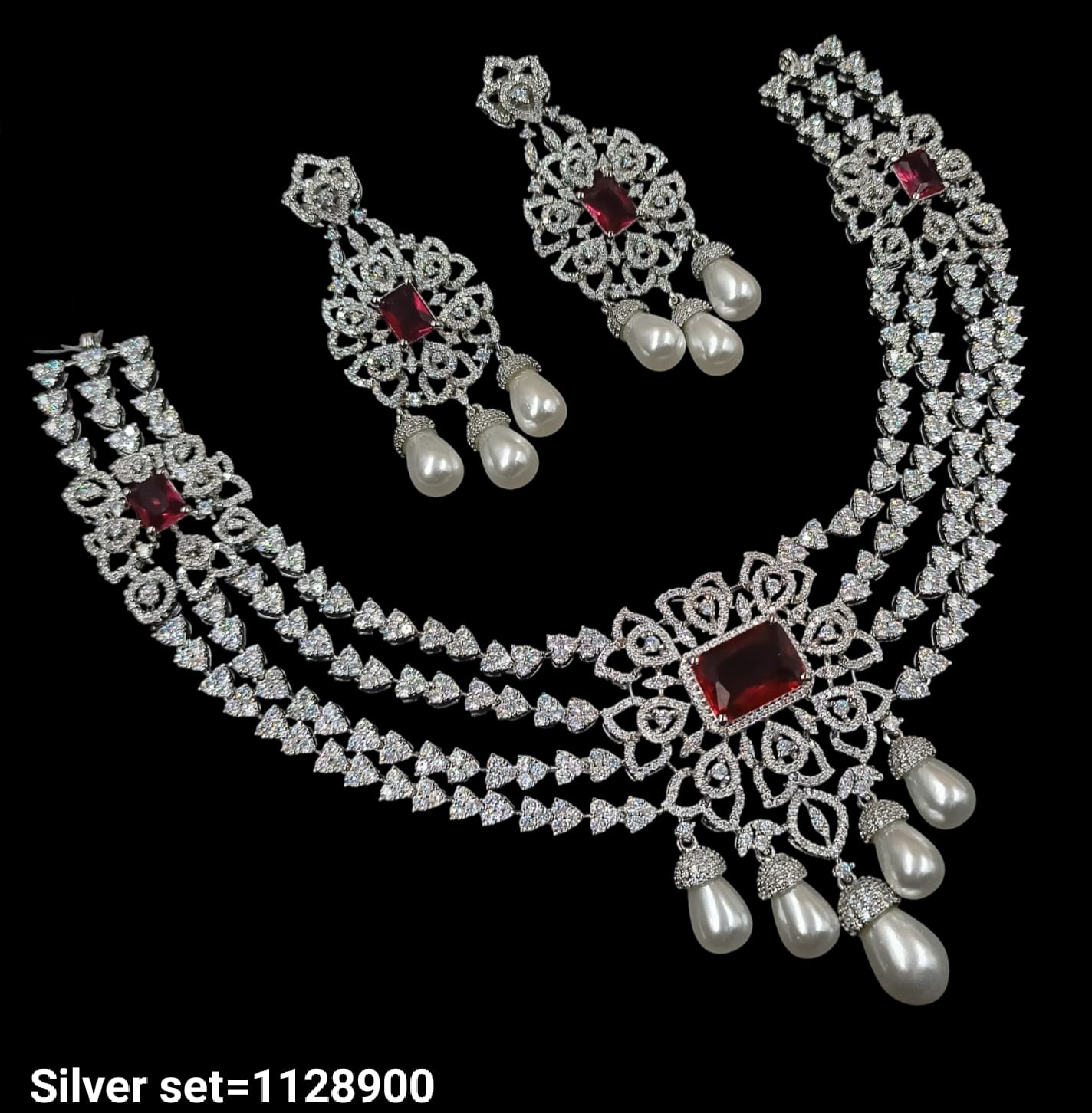 Silver Plated American Diamond Necklace Set