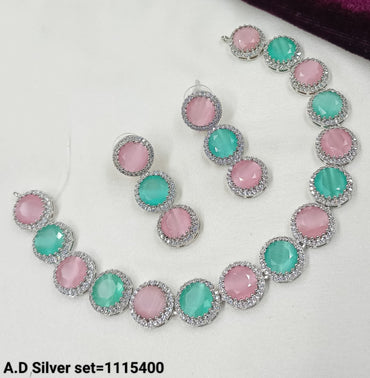 Elegant AD Silver Necklace & Earring Set – Premium Party Wear Jewelry