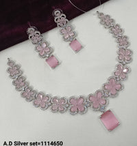 Silver Tone American Diamond Jewellery Set