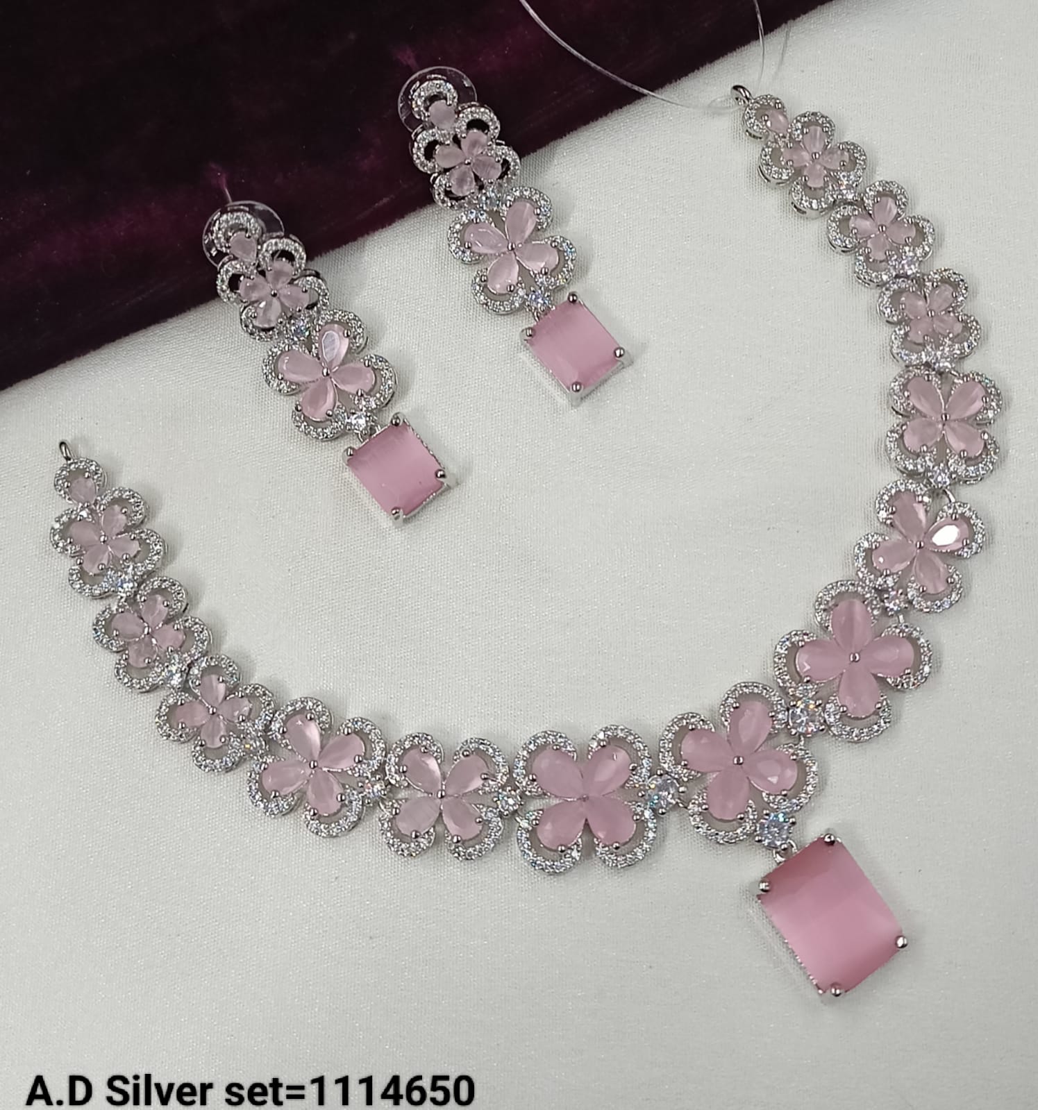 Silver Tone American Diamond Jewellery Set