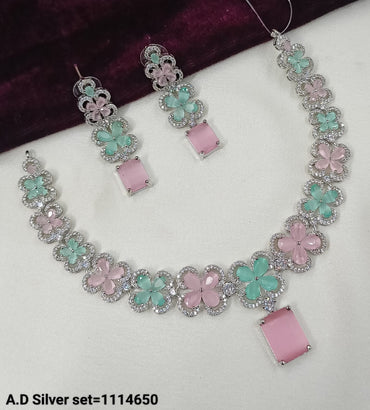 Silver Tone American Diamond Jewellery Set