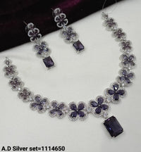 Silver Tone American Diamond Jewellery Set