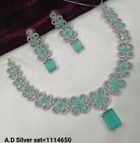 Silver Tone American Diamond Jewellery Set