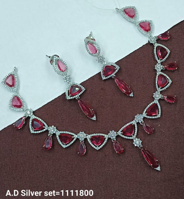 Elegant A.D Silver Jewelry Set – Necklace & Earrings