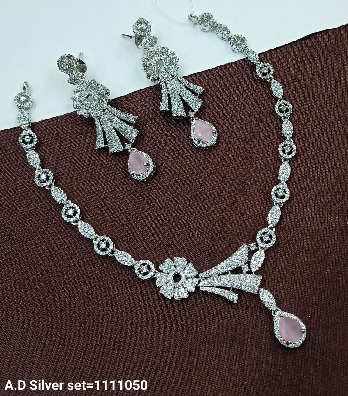 Designer American Diamond Necklace Set with Elegant Drop Earrings – Party & Bridal Wear - Lucentemarket