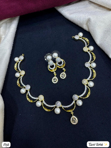 American Diamond Silver & Gold Necklace Set