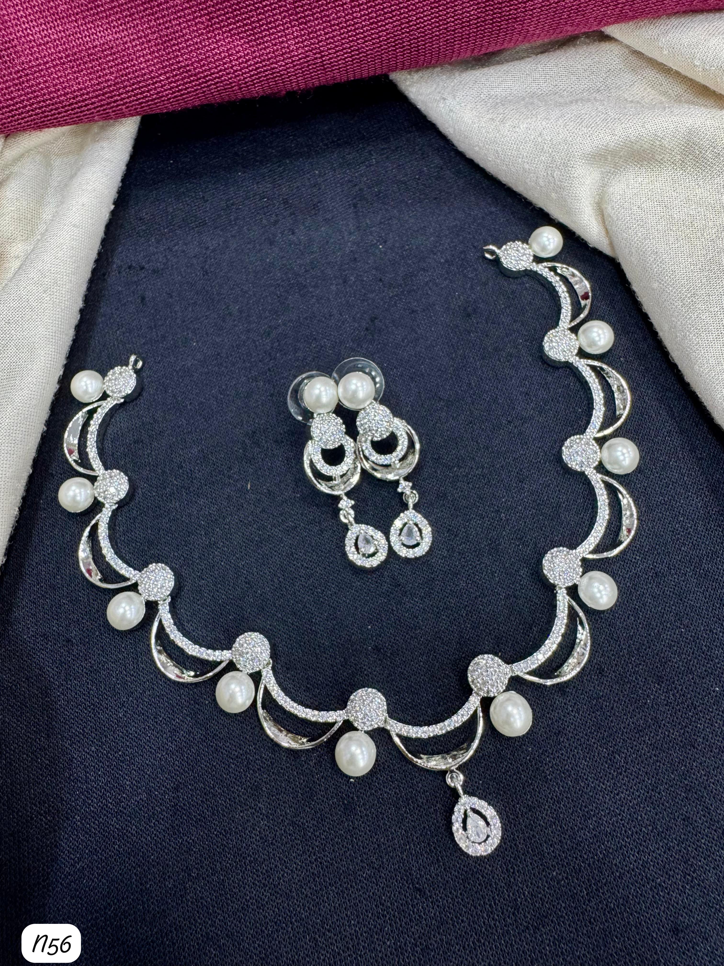 American Diamond Silver & Gold Necklace Set