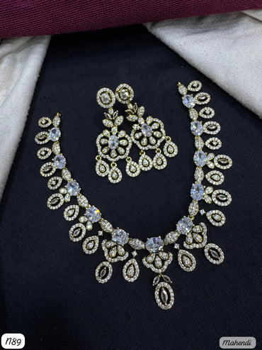 Floral Elegance Statement AD Jewelry Set – Necklace & Earrings