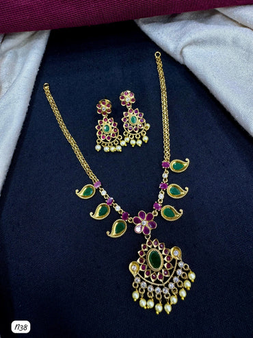 A.D Traditional Kundan-Style Necklace and Earring Set