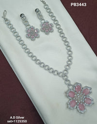 Silver Toned Royal Celebrity Inspired American Diamond Cystal Jewellery Set For Women & Girls
