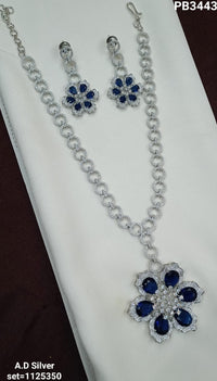 Silver Toned Royal Celebrity Inspired American Diamond Cystal Jewellery Set For Women & Girls