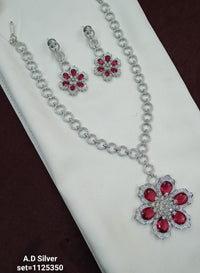 Silver Toned Royal Celebrity Inspired American Diamond Cystal Jewellery Set For Women & Girls