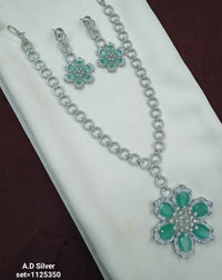 Silver Toned Royal Celebrity Inspired American Diamond Cystal Jewellery Set For Women & Girls