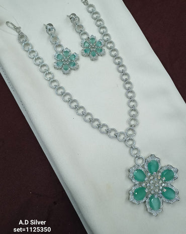 Silver Toned Royal Celebrity Inspired American Diamond Cystal Jewellery Set For Women & Girls