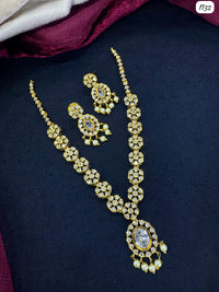 Kundan-Style AD Necklace and Earring Set with Stone and Pearl Detailing