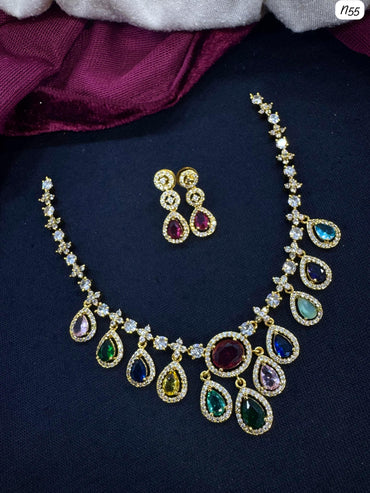 AD Necklace and Earring Set with Teardrop Stone Design