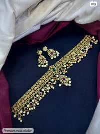 Premium Matte Finish Choker Necklace and Earring Set with Pearl Detailing