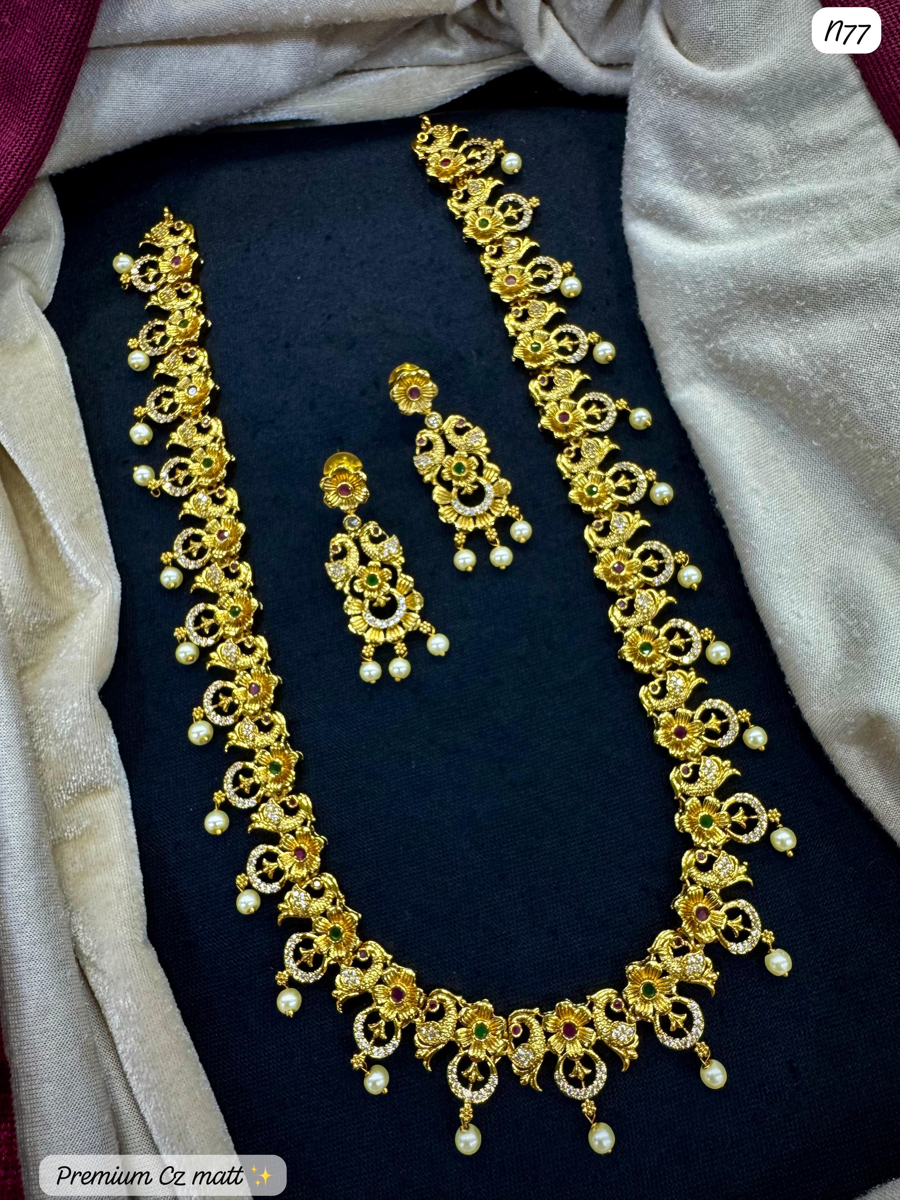 Premium AD Gold Necklace & Earrings Set with Pearl Drops – Lucentemarket
