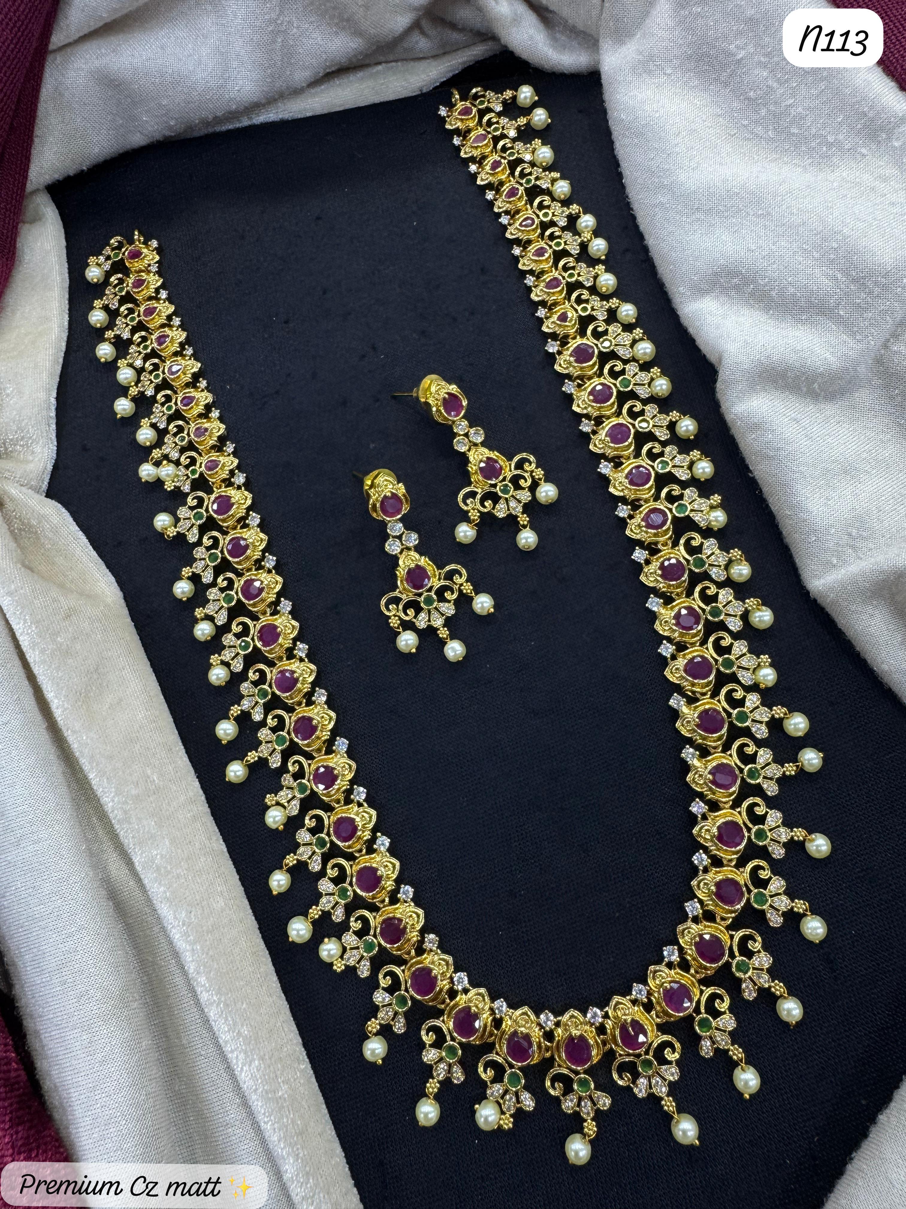Elegant AD Gold Necklace Set with Matching Earrings – Traditional Indian Jewelry