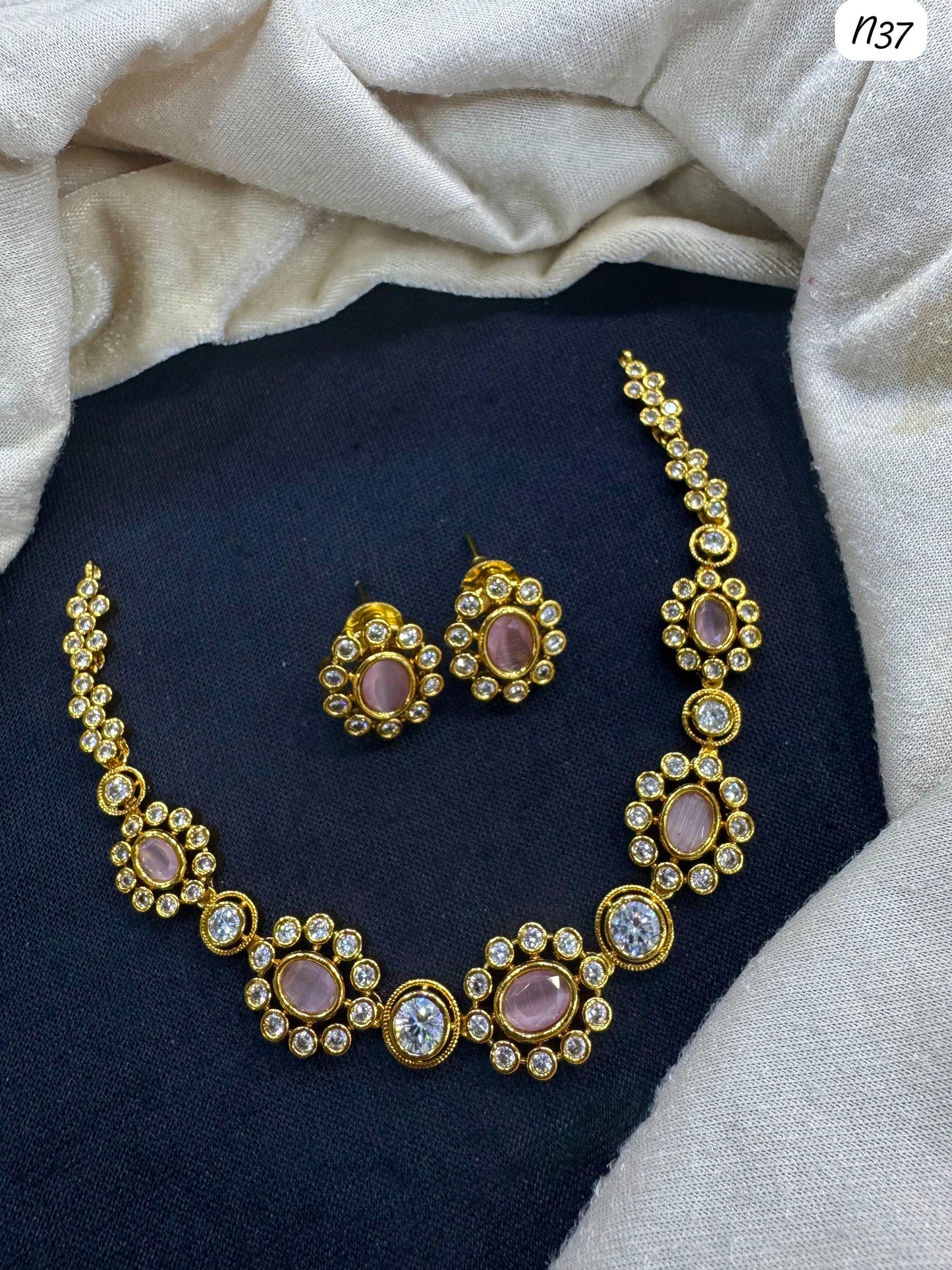 Elegant Gold-Plated Necklace Set with AD Stones – Bridal & Party Wear Jewelry