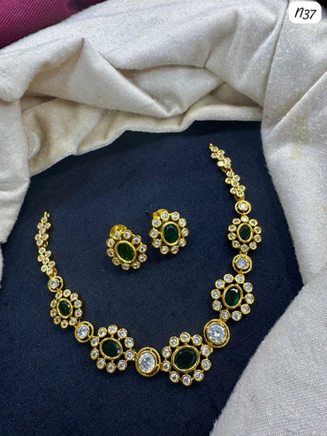 Elegant Gold-Plated Necklace Set with AD Stones – Bridal & Party Wear Jewelry