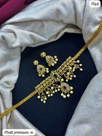 Matt Gold-Plated Necklace Set with AD Stones & Pearls – Premium Traditional Jewelry