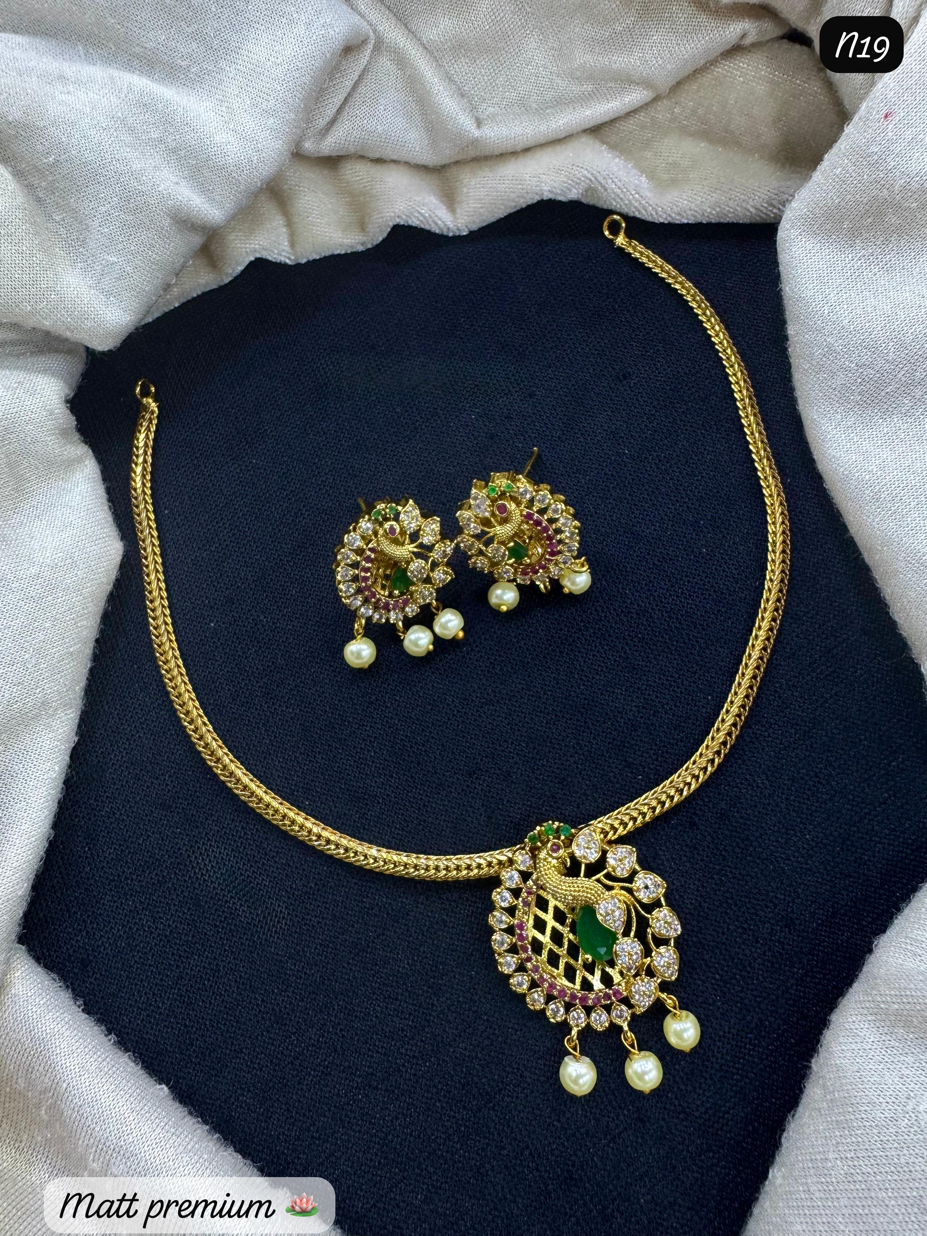 Premium Peacock Necklace Set with Earrings – Gold Finish, Pearl & Stone Detailing
