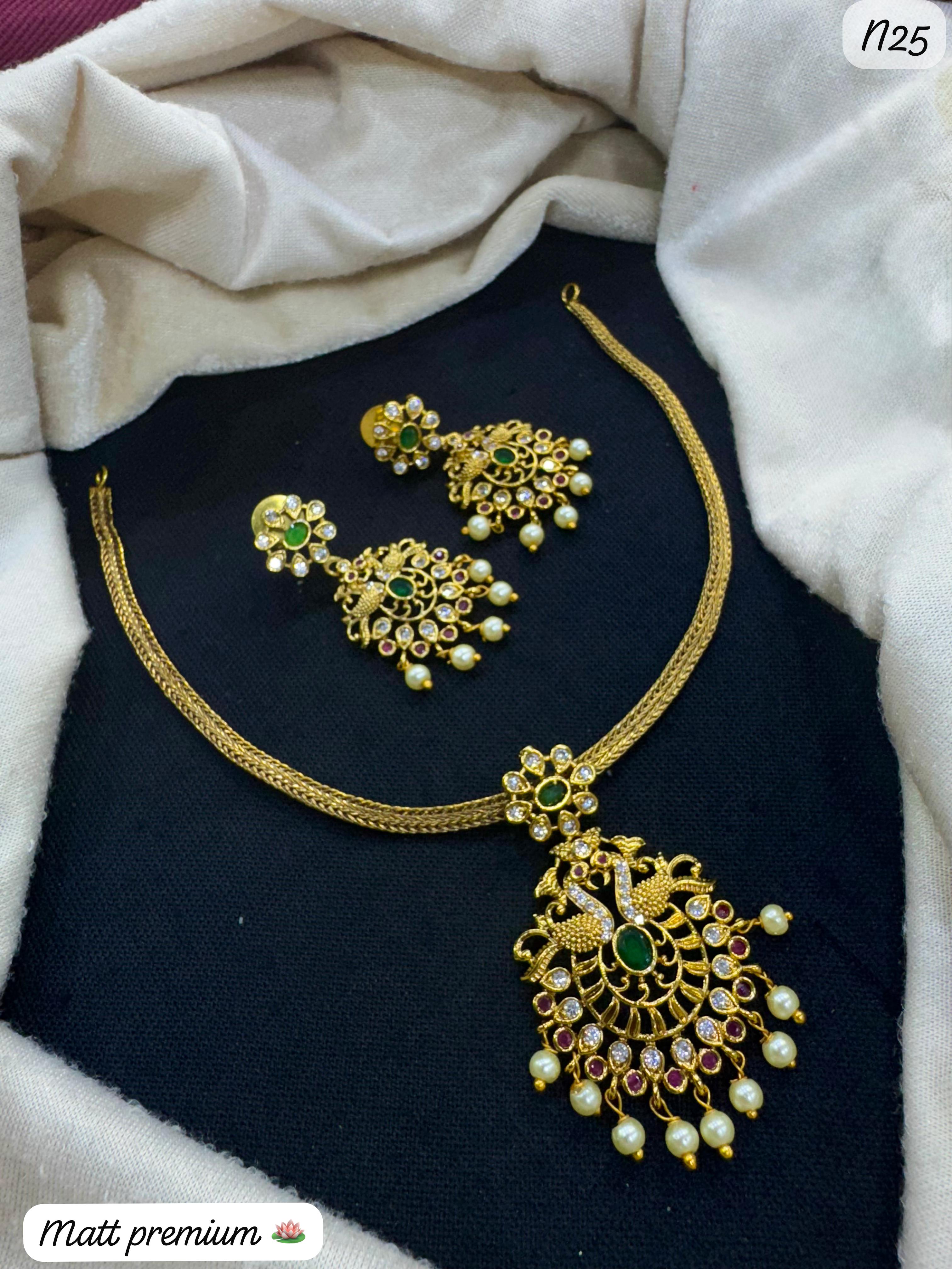Premium Twin Peacock Necklace Set – Gold Finish with Green AD Stones & Pearl Drops
