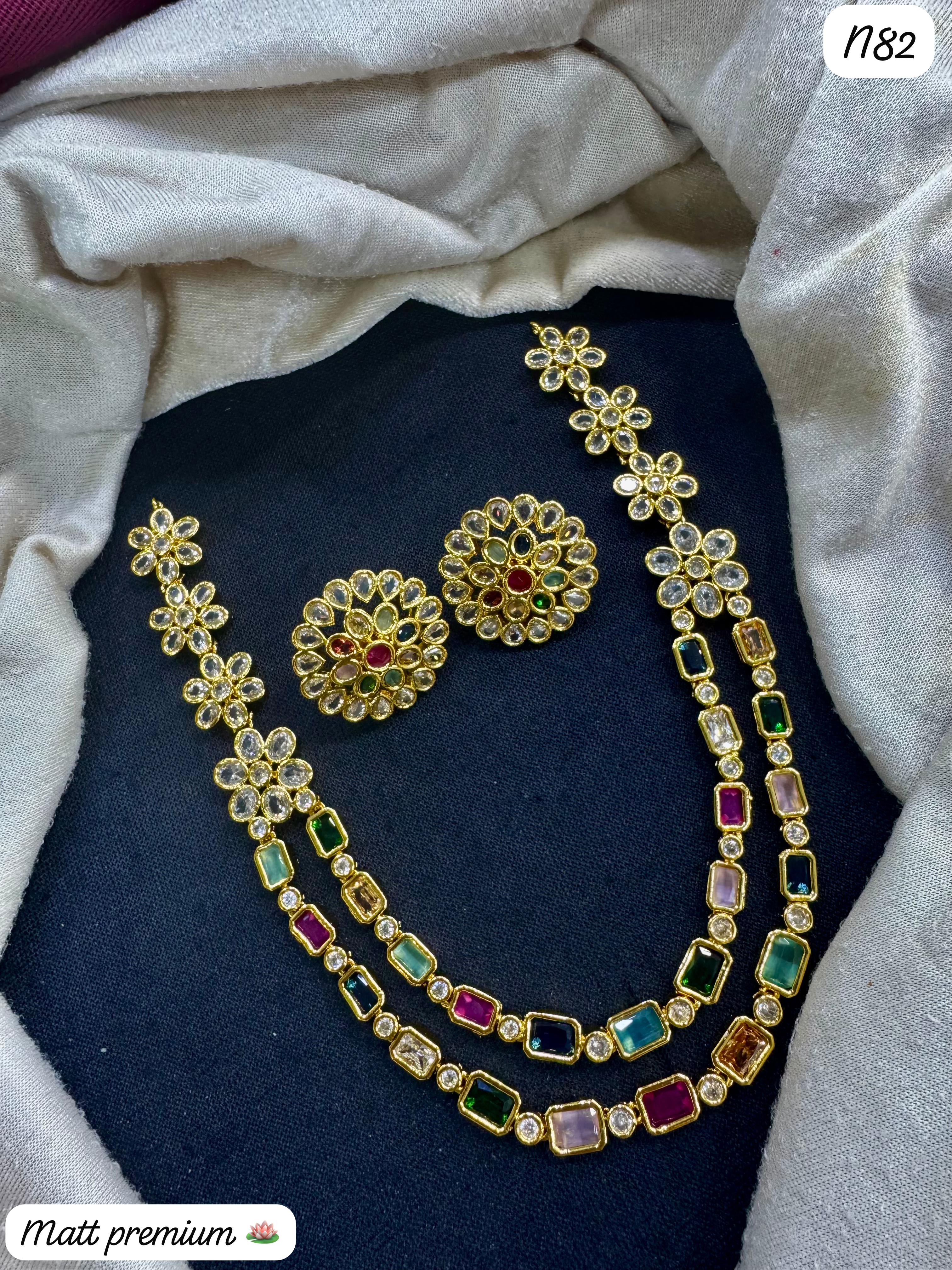 Premium AD Stone Multicolor Necklace & Earrings Set