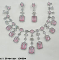 Elegant Silver-Plated AD Necklace Set – Bridal & Party Wear