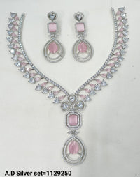 Silver-Plated AD Necklace Set with Matching Earrings – Bridal & Occasion Wear