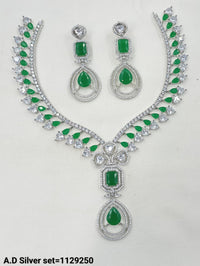 Silver-Plated AD Necklace Set with Matching Earrings – Bridal & Occasion Wear