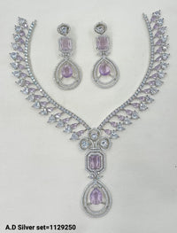 Silver-Plated AD Necklace Set with Matching Earrings – Bridal & Occasion Wear
